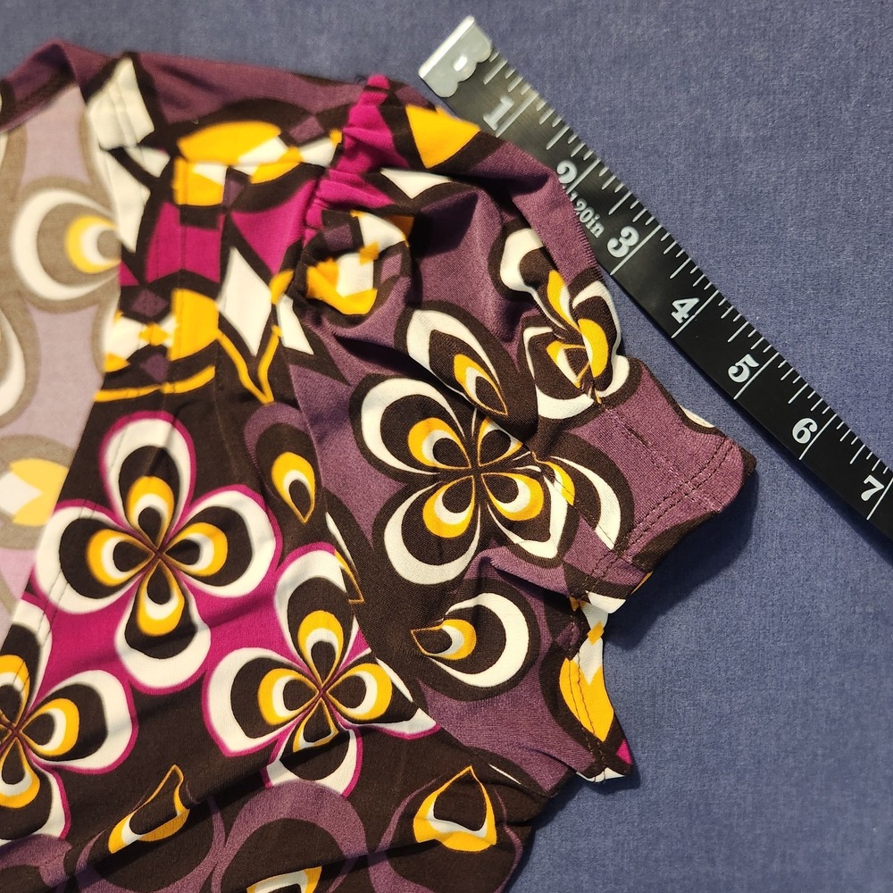 Bisou Bisou Groovy Retro Y2K Wrap V‑Neck Knee Length Dress – Size 12 - Picture 9 of 13